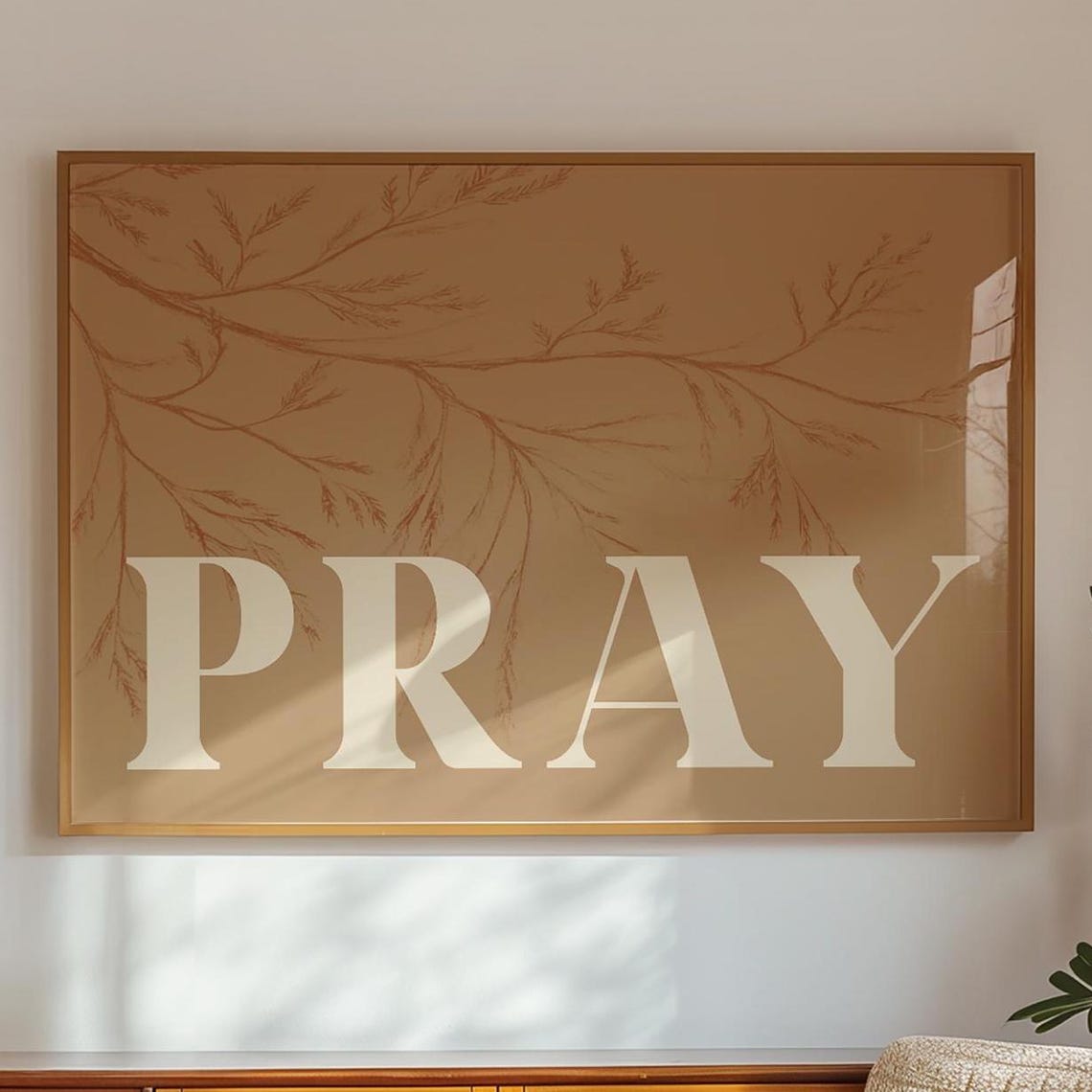 Pray Minimalist Beige Botanical Christian Faith Word Art Poster