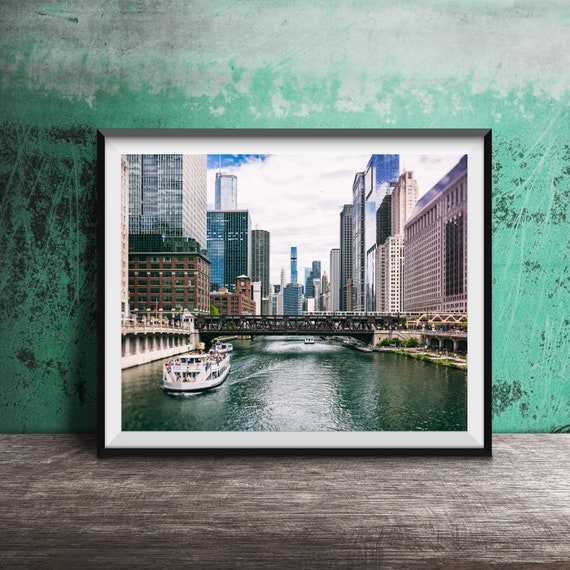 Chicago River Skyline, Wells St Bridge Art Print