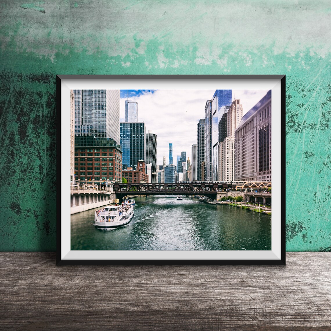 Chicago River Skyline, Wells St Bridge Art Print