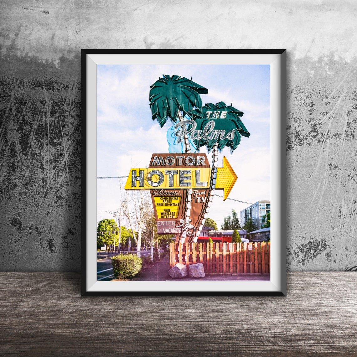 The Palms Motor Hotel Yellow Arrow Neon Sign Portland Poster