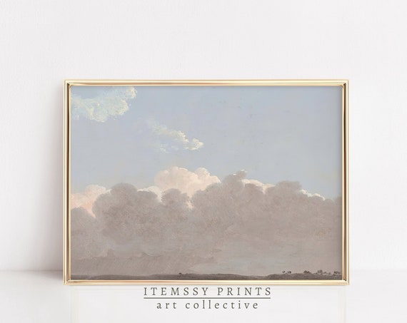 Vintage Clouds Painting Landscape Painting Print Vintage Neutral Wall Art Sky Print Antique Print Wall Art