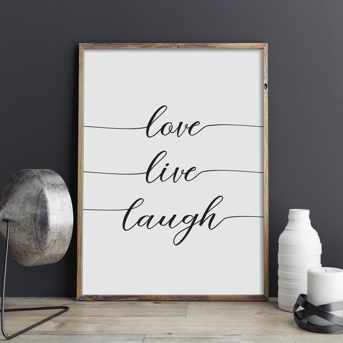 Love Live Laugh Script Poster Minimalist Black White Wall Decor - Image 3