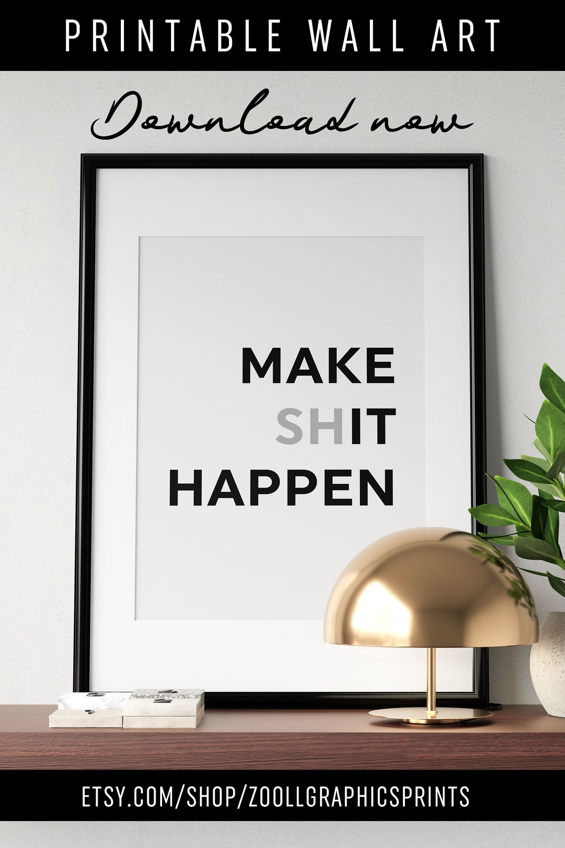 Make It Happen Bold Typography Daily Motivational Quote Wall Art - Image 2