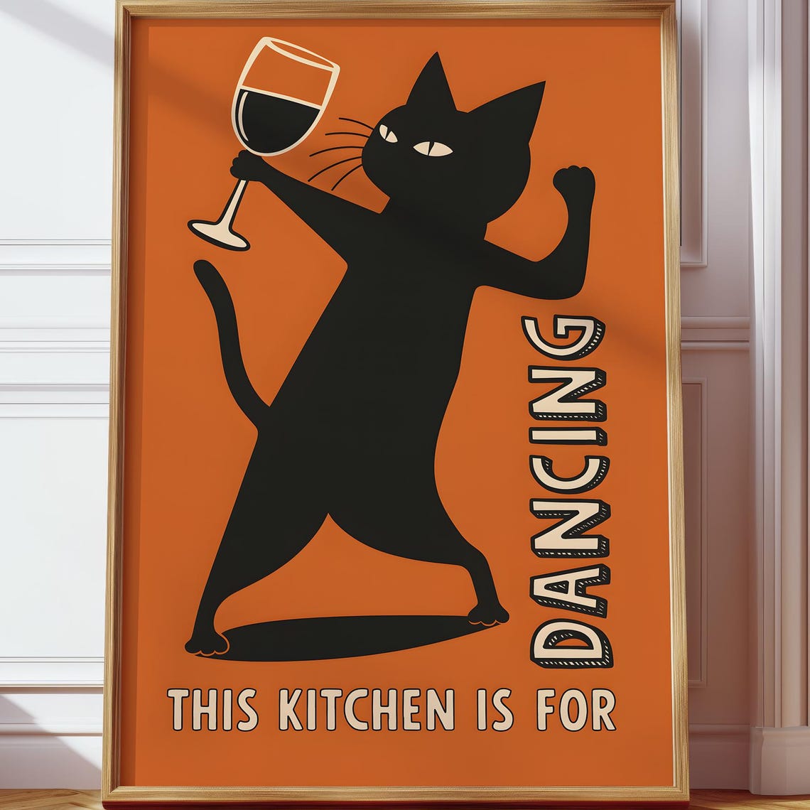 This Kitchen Is for Dancing Black Cat Wine Glass Retro Fun Poster