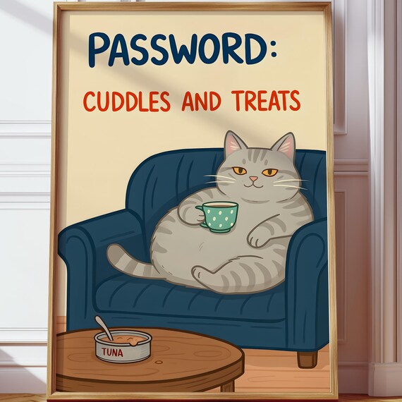 Cuddles And Treats Cat Funny Wall Art Lover Cute Pet Humor Decor Kitten Print