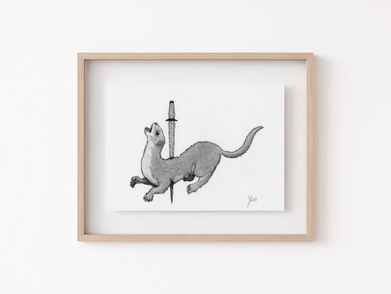 Gothic Weasel Art Print Dark Dagger Illustration Creepy Home Decor