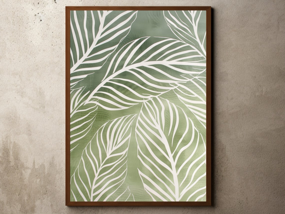 Tropical Palm Leaves Pattern Green Botanical Modern Boho Wall Art