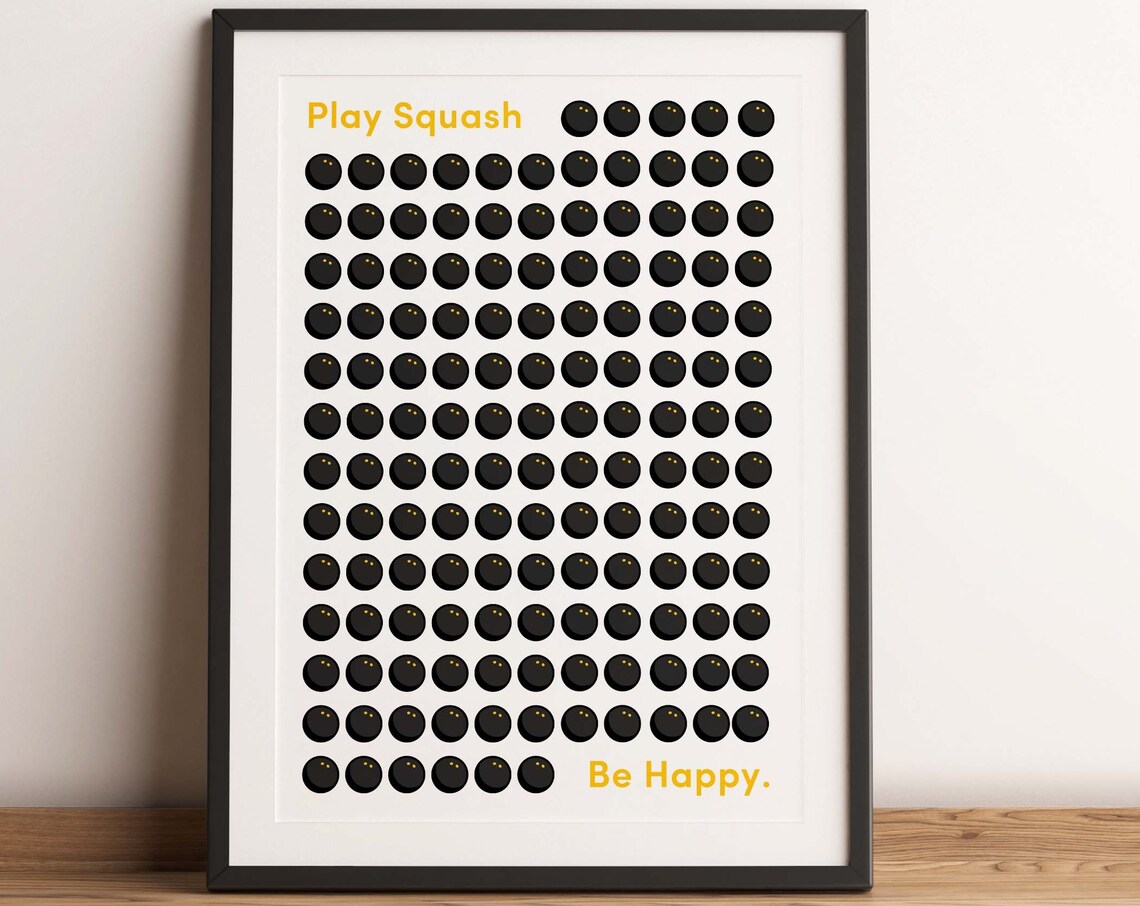 Play Squash Be Happy Black Balls Minimalist Sport Grid Art Poster