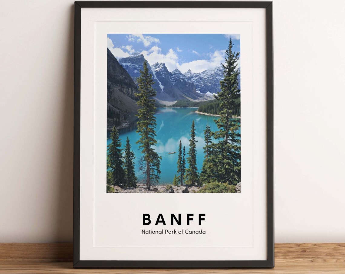 Banff National Park Canada Turquoise Lake Canoe Mountain Poster