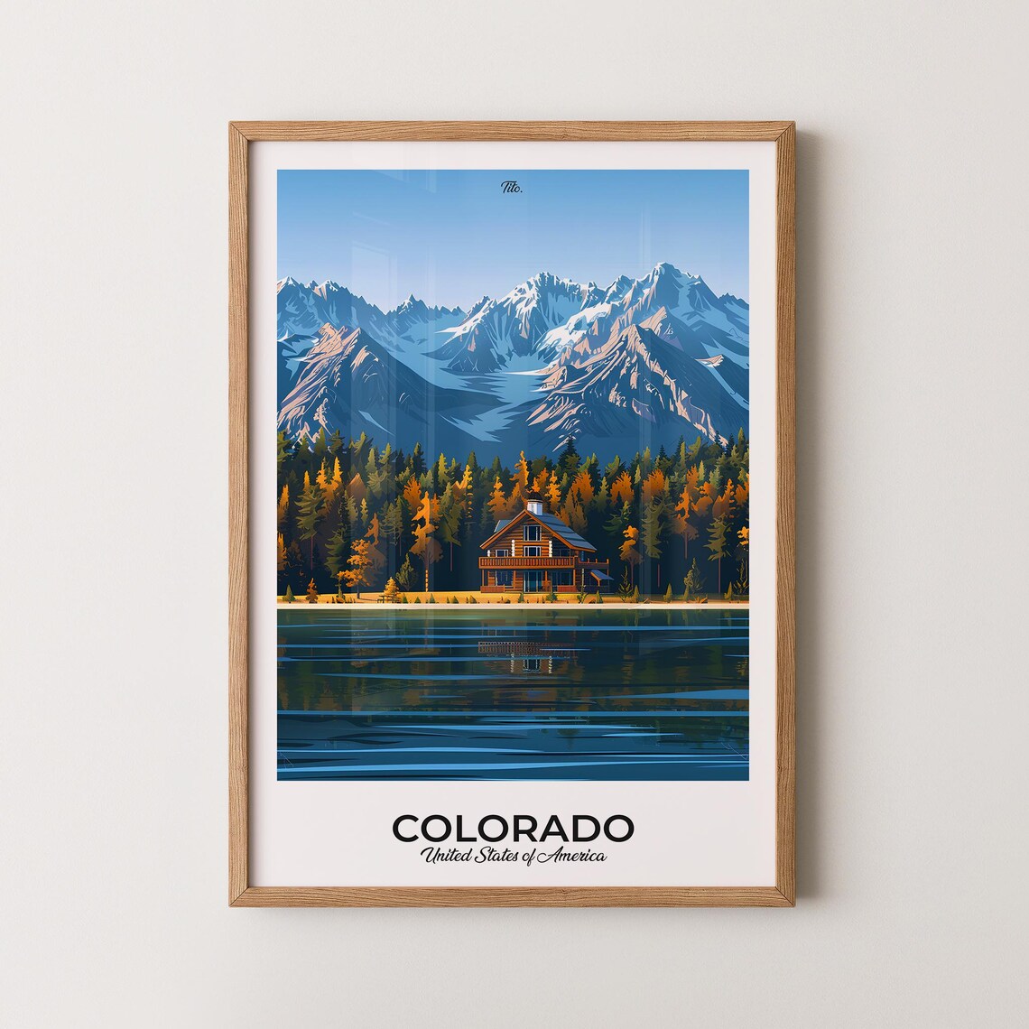 Colorado Mountain Cabin by the Lake Minimal Caption Travel Poster