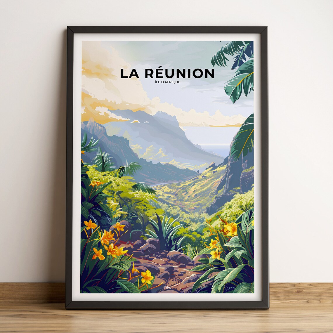 Reunion Island Lush Tropical Volcano Mountains Travel Poster
