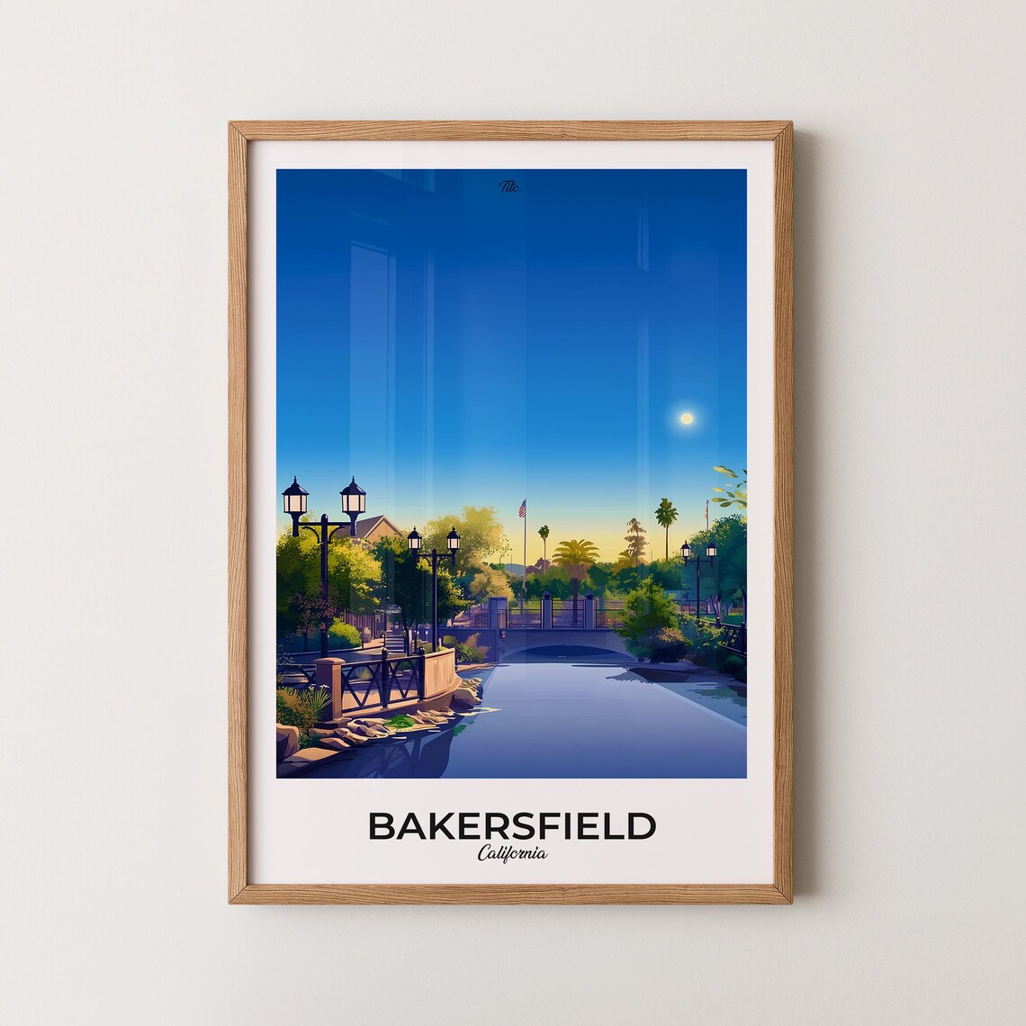 Bakersfield California River Walkway Bridge Sunset Travel Poster