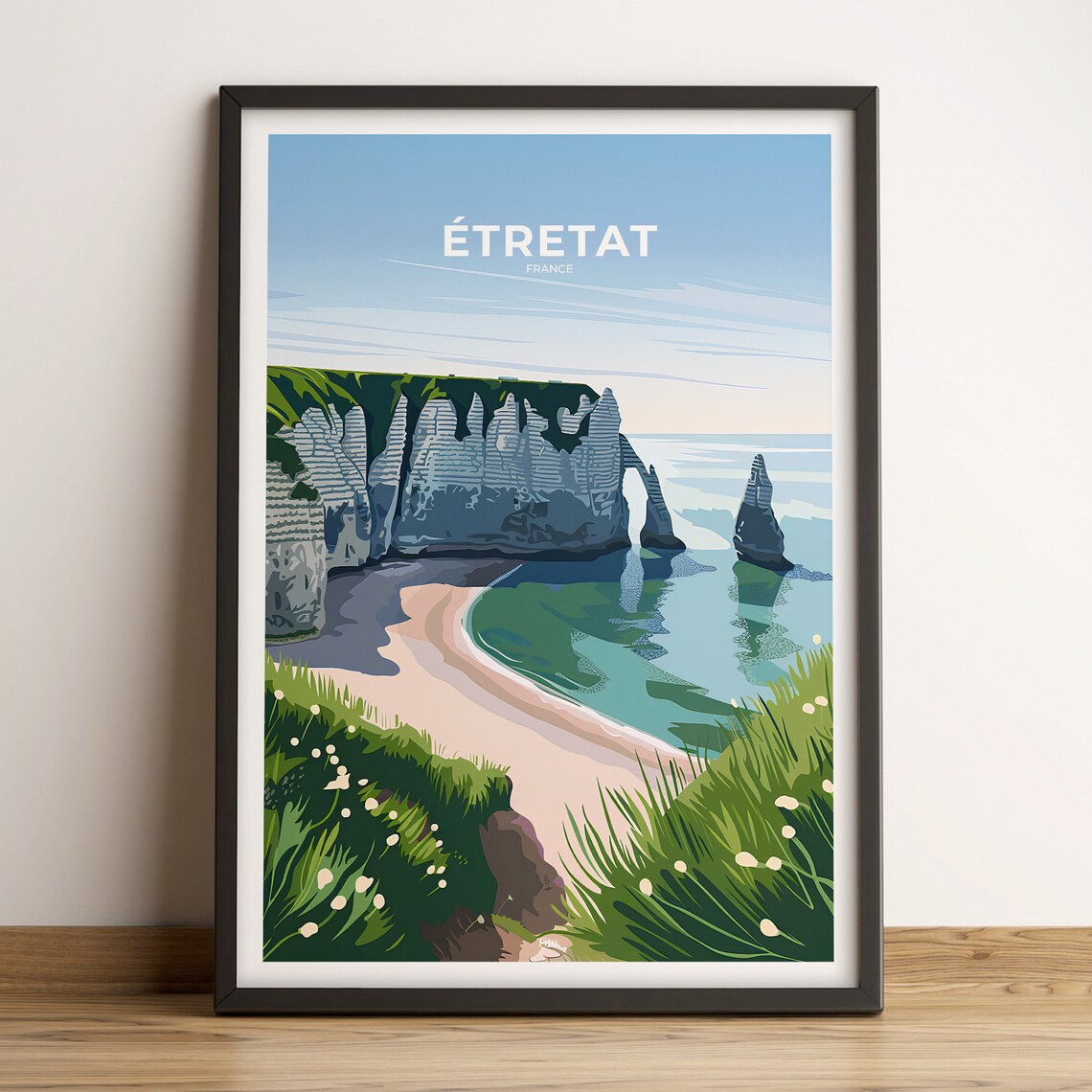 Etretat France Normandy Chalk Cliffs Sea Arch Coastal Travel Poster