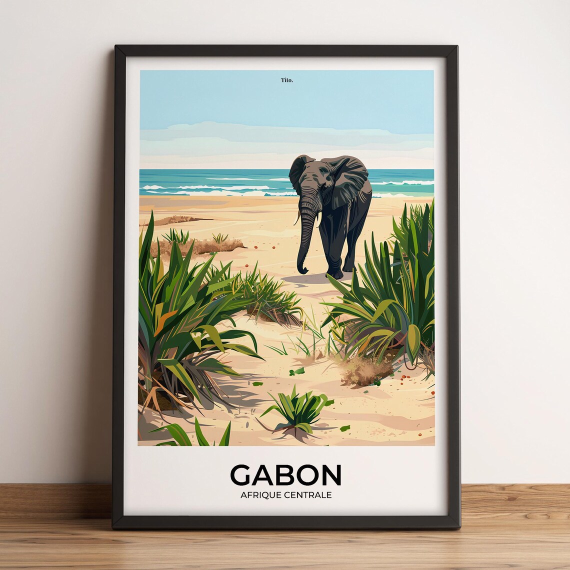 Gabon Central Africa Elephant Beach Safari Jungle Travel Poster