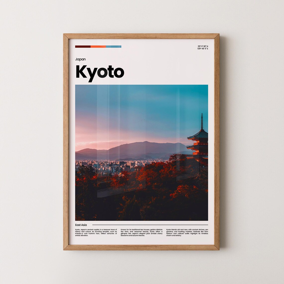 Kyoto Sunset Pagoda City View Pink Sky Landscape Travel Poster