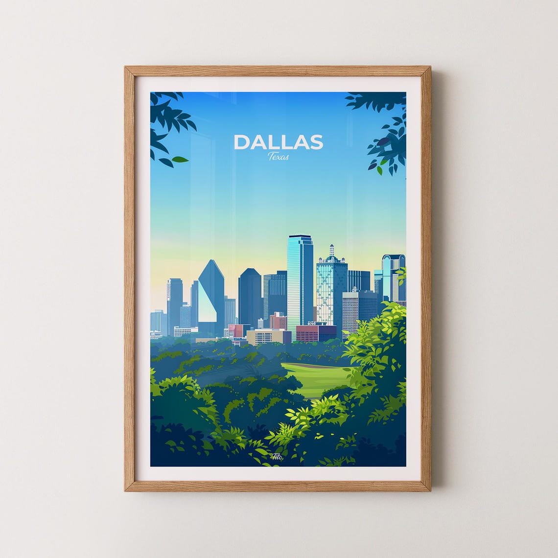 Dallas Texas Sunny Downtown Skyline from the Park Travel Poster