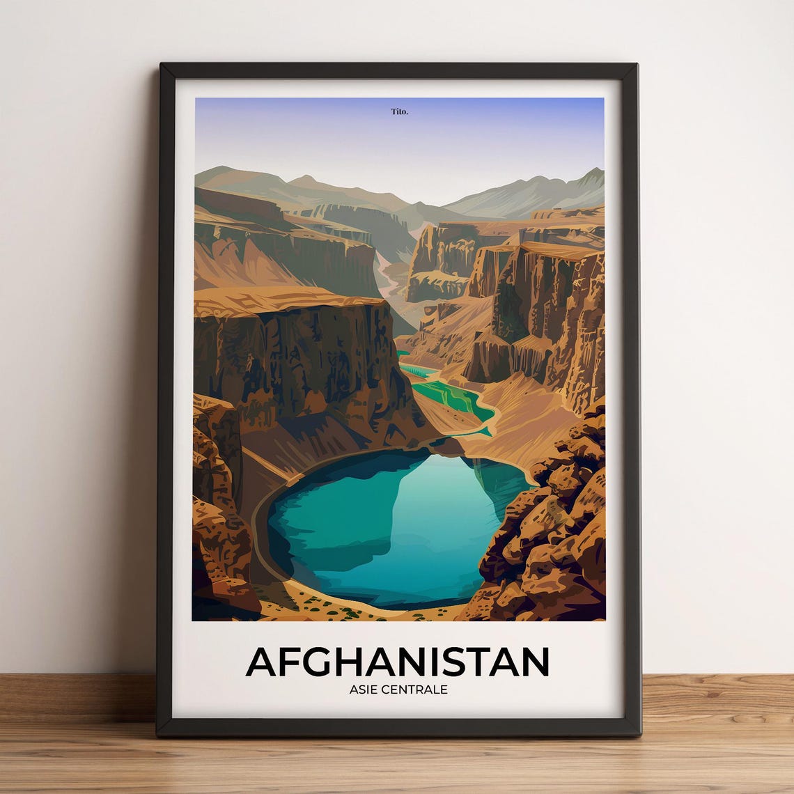 Afghanistan Turquoise Canyon Lake Desert Scenic Travel Poster