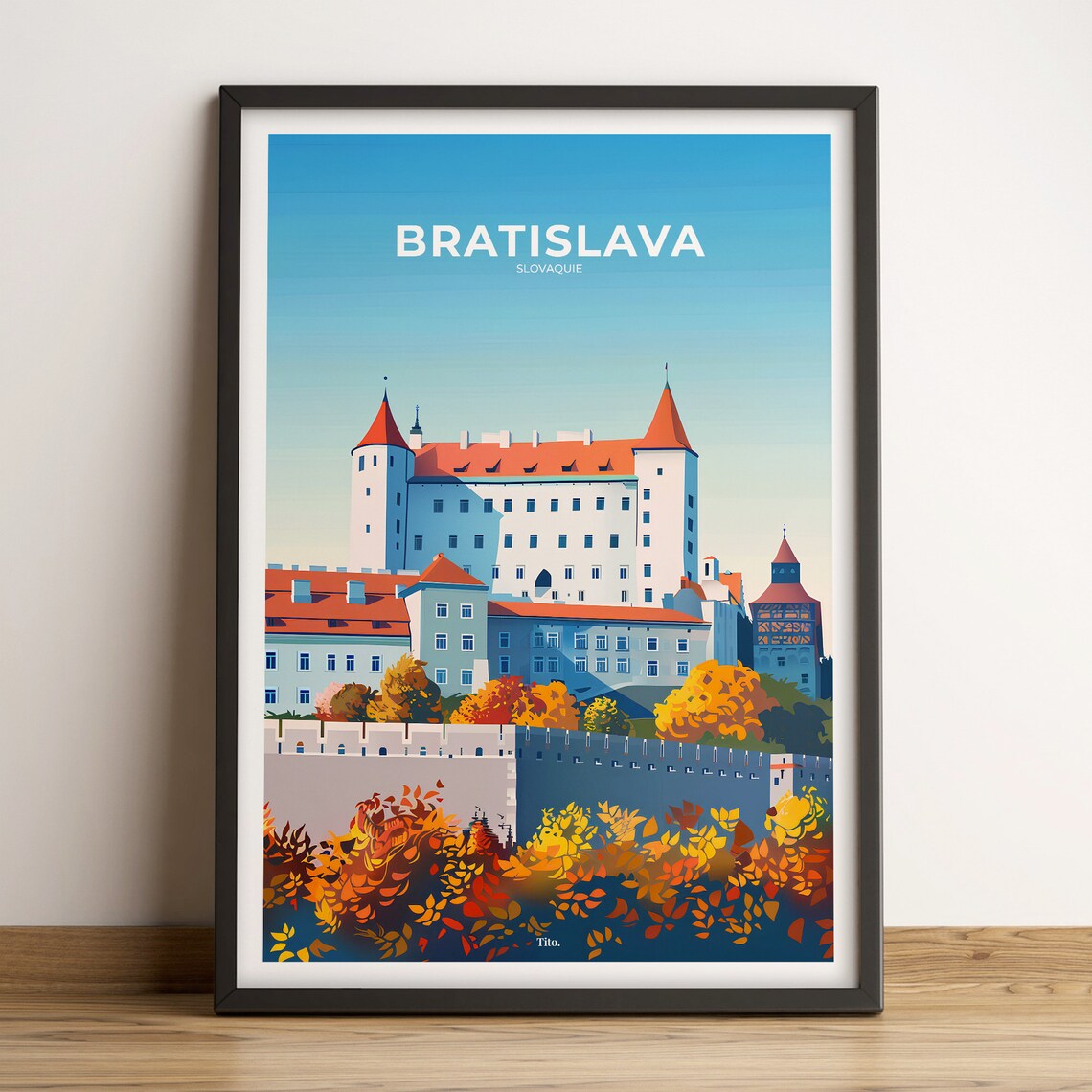 Bratislava Slovakia Red Roof Castle Hill Vintage Travel Poster
