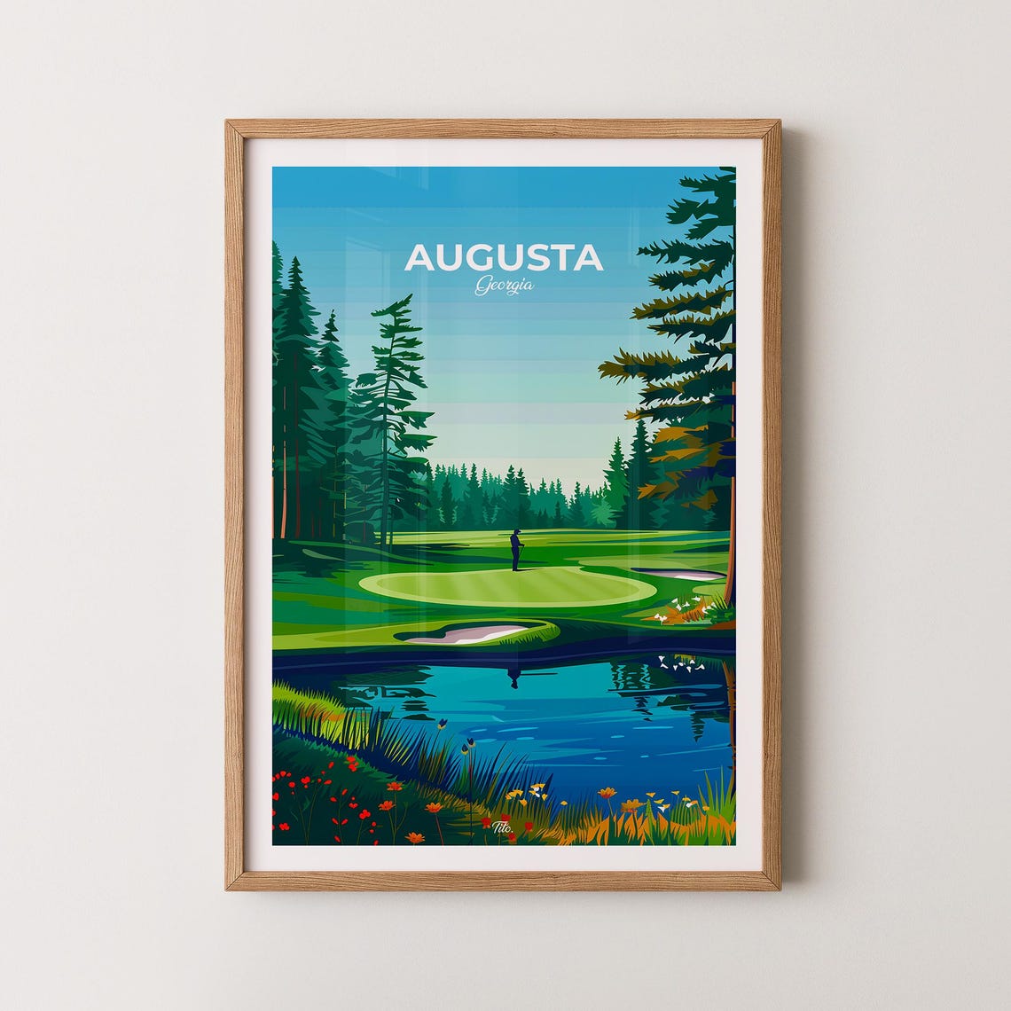 Augusta Georgia Golf Course Pine Trees Lake Reflection Poster