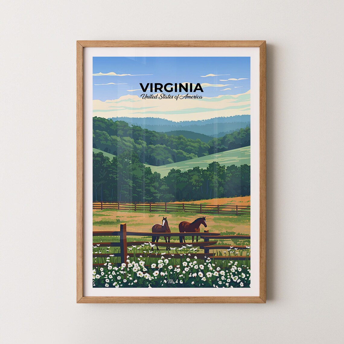 Virginia Horse Farm Meadow Daisies Rolling Green Hills Poster