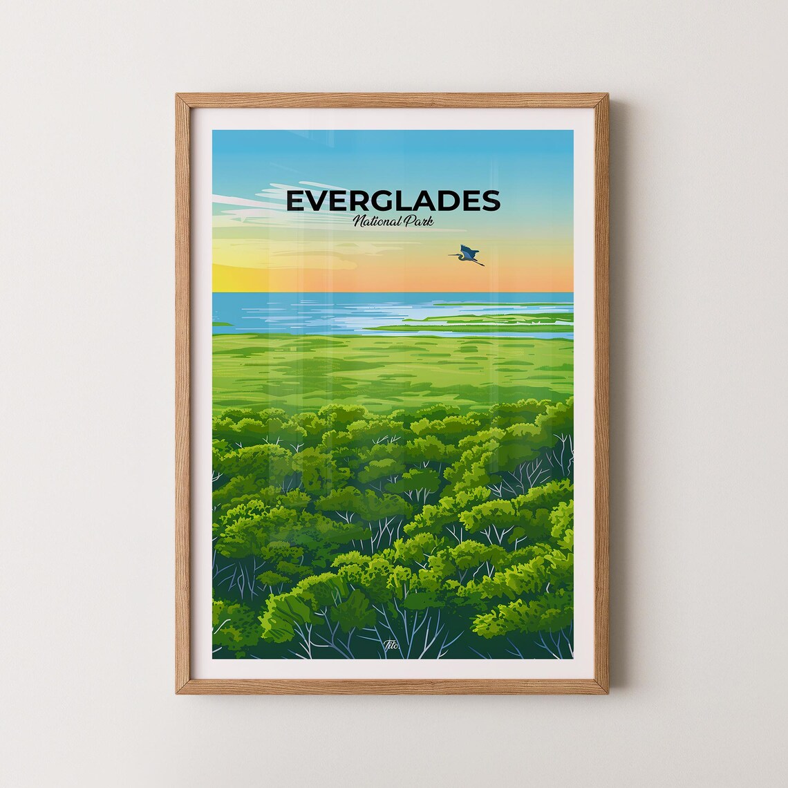 Everglades National Park Wetlands Sunset Vintage Travel Poster