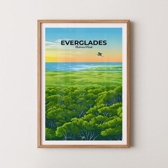 Everglades National Park Wetlands Sunset Vintage Travel Poster