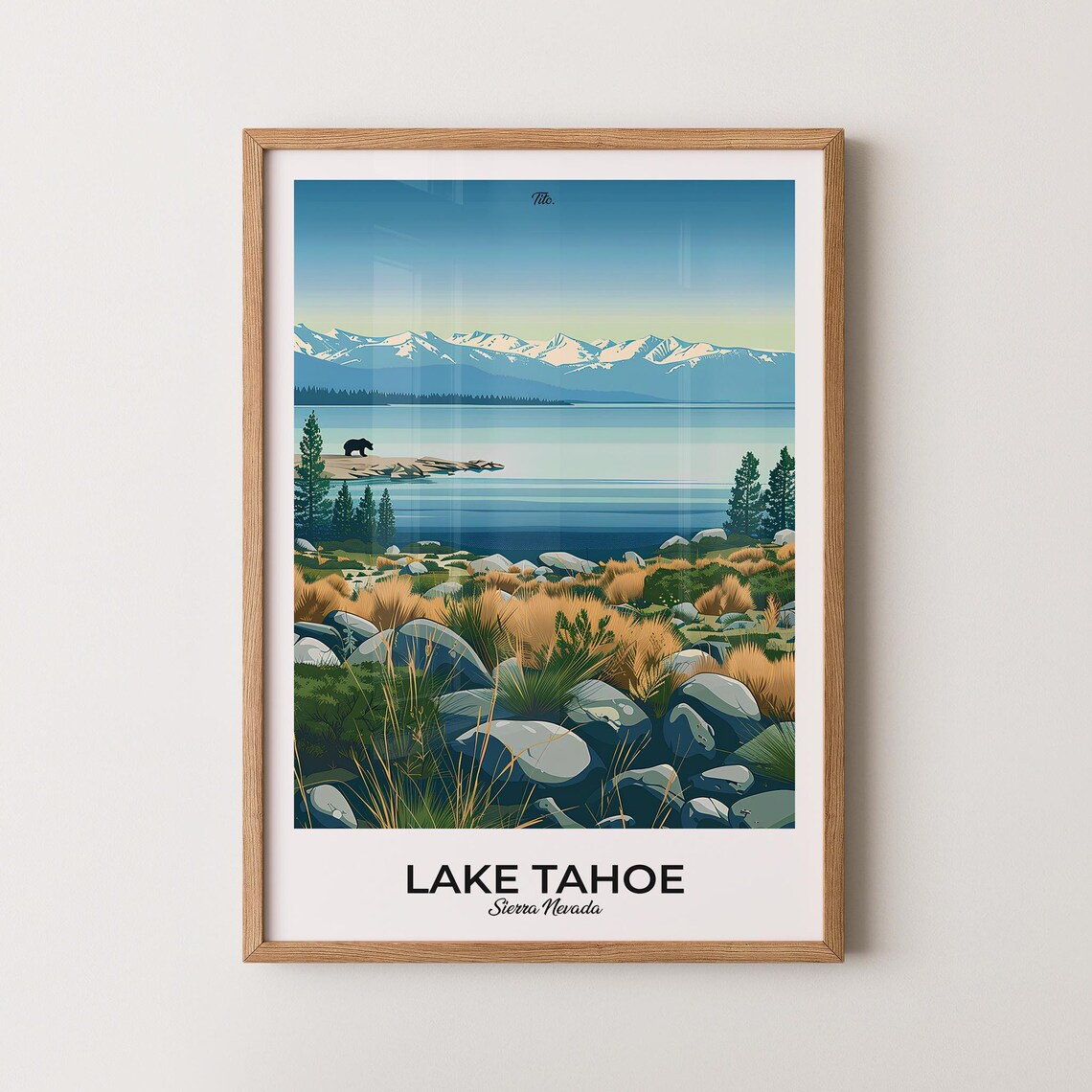 Lake Tahoe Sierra Nevada Rocky Shoreline Scenic Travel Art Poster