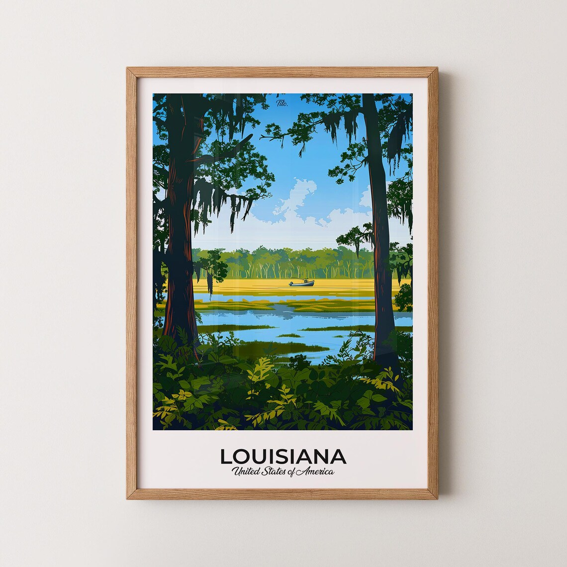 Louisiana Cypress Swamp Bayou Scene Minimal Caption Travel Poster