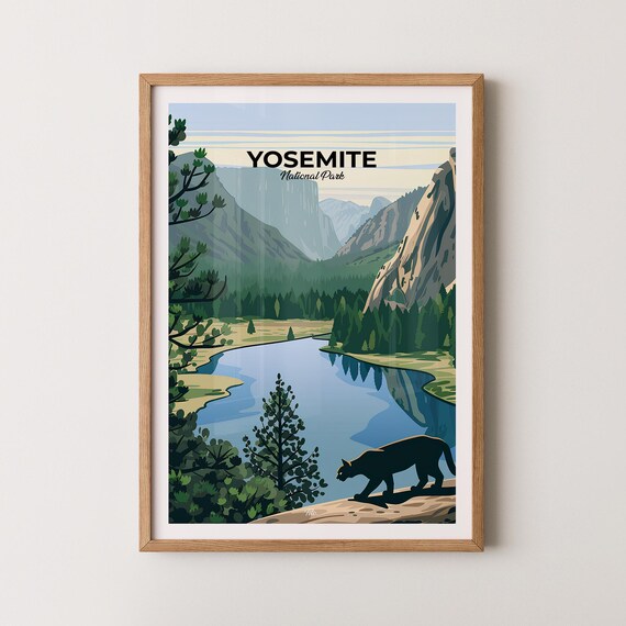 Yosemite National Park Valley River Wildlife Vintage Travel Poster