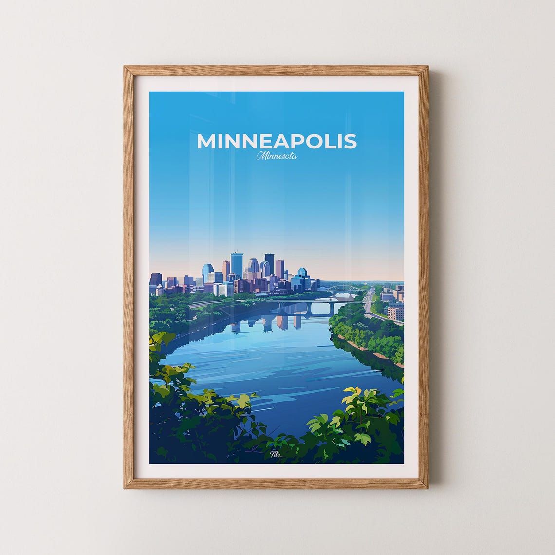 Minneapolis Minnesota Skyline Poster City River Evening Scene