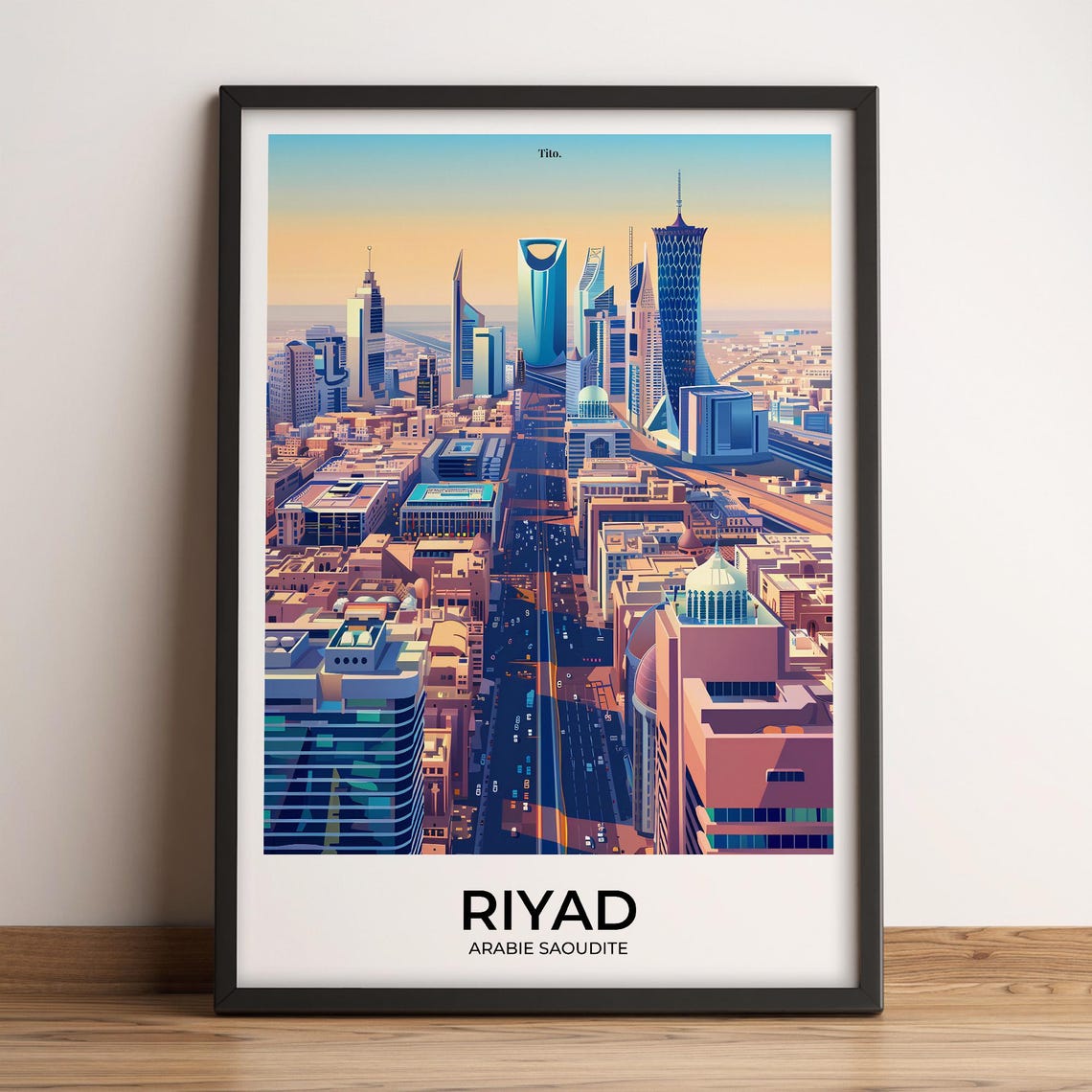 Riyadh Saudi Arabia Sunset Skyline Vintage Travel Poster Art