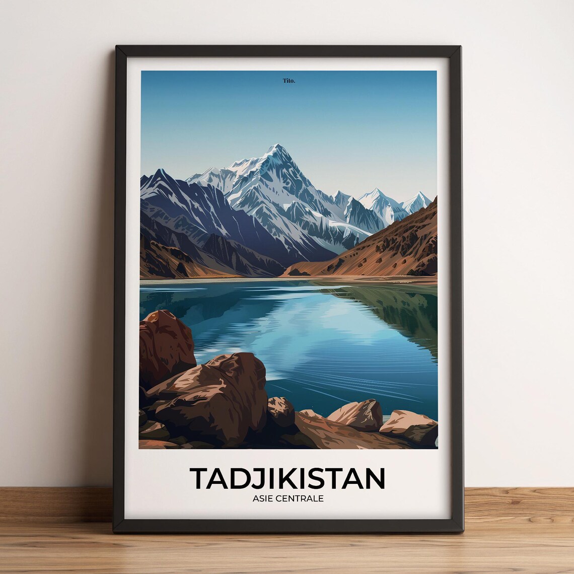 Tajikistan Central Asia Snow Mountain Alpine Lake Travel Poster