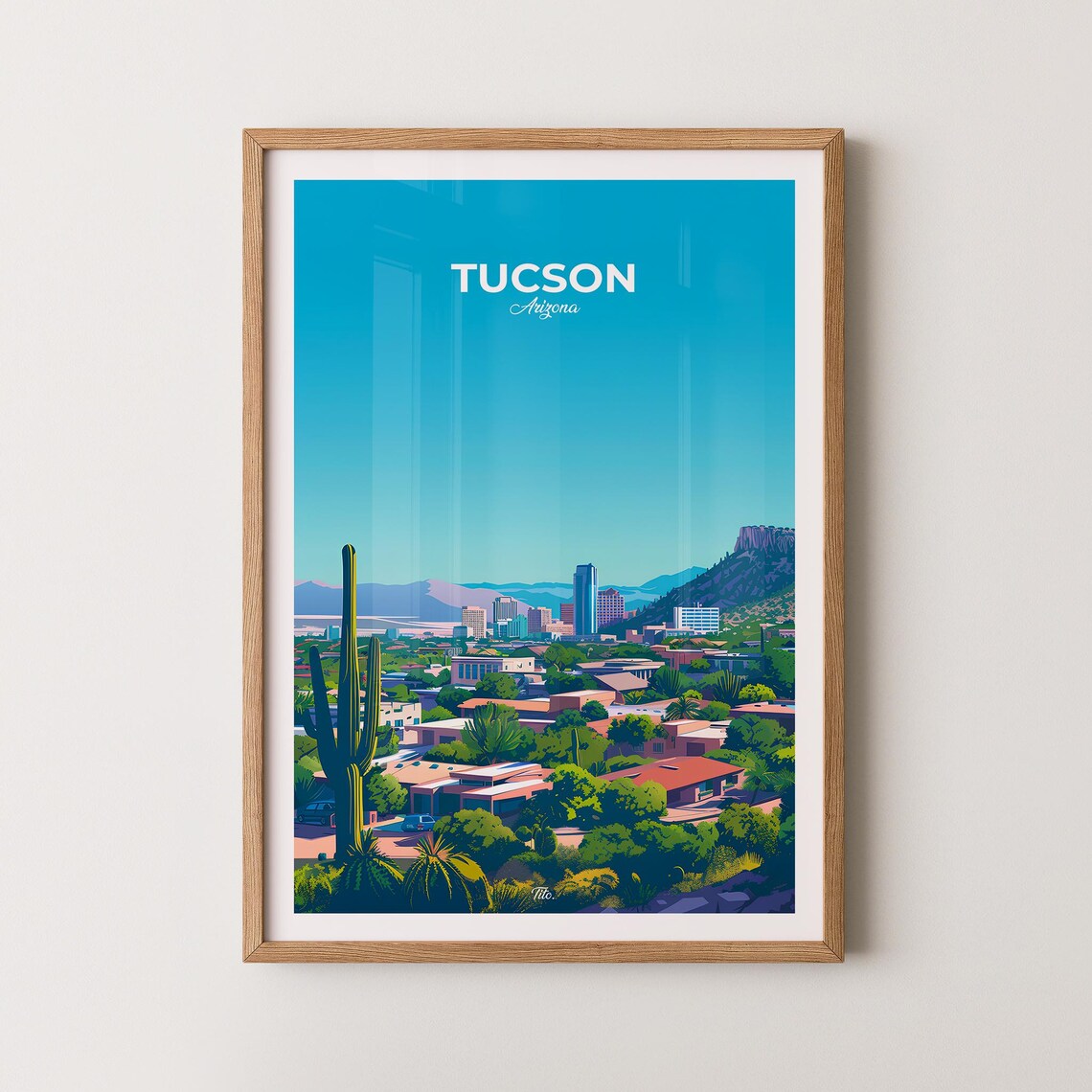 Tucson Arizona Desert City Skyline Saguaro Vintage Travel Poster