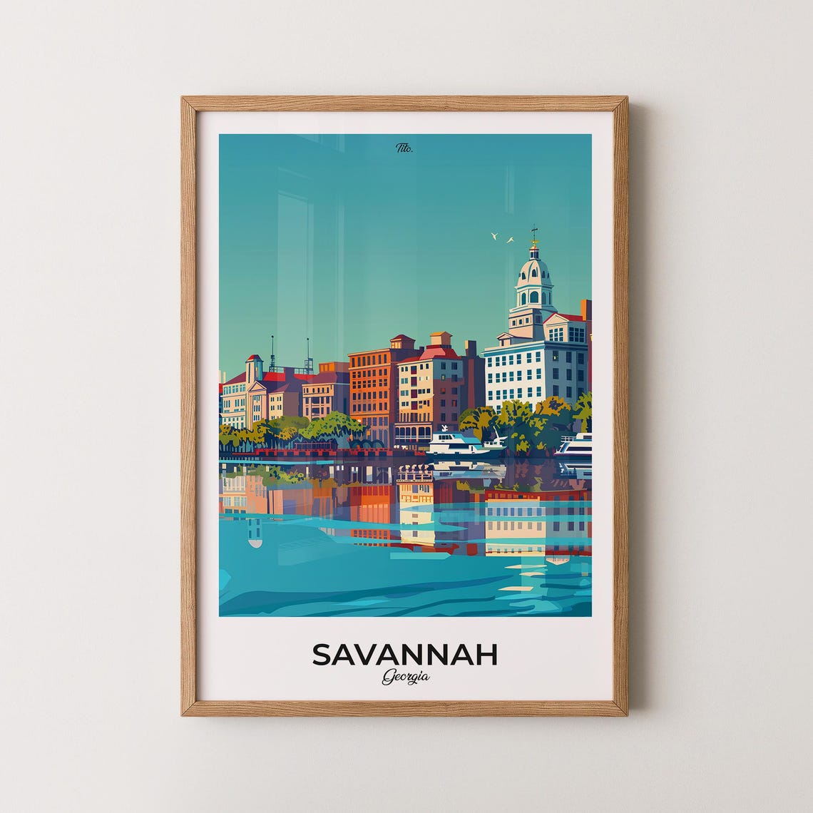 Savannah Georgia Riverfront Harbor Reflections Travel Wall Poster
