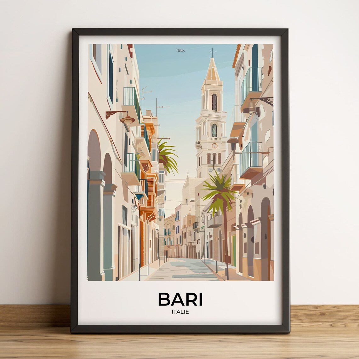 Bari Italy Old Town Street Bell Tower Travel Poster Wall Decor