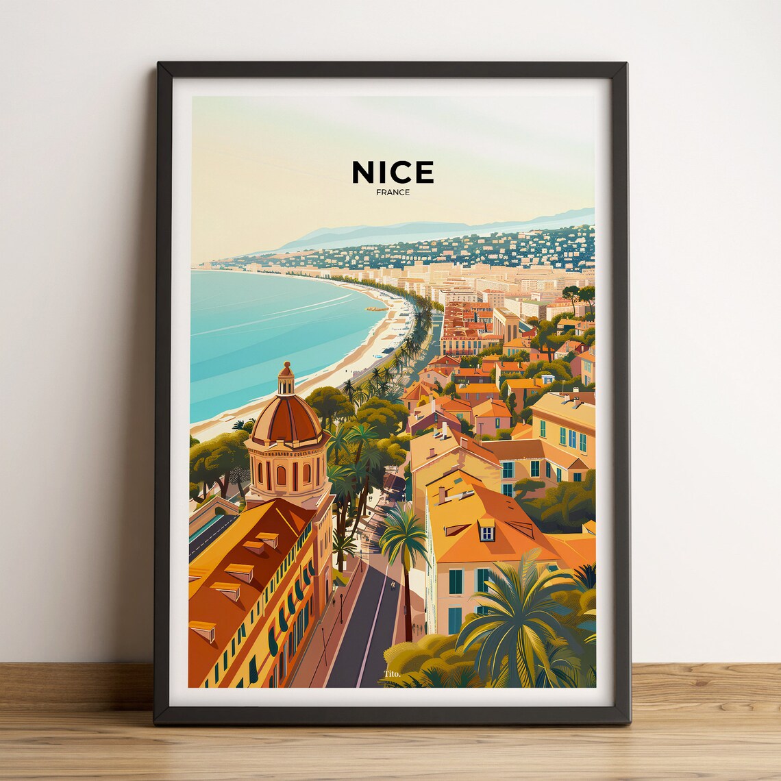 Nice France Bay of Angels Promenade Palms Seaside Art Poster