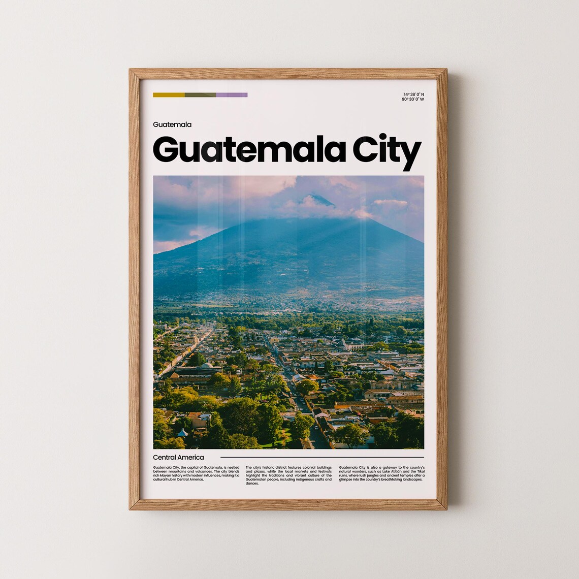 Guatemala City Volcano Cityscape Central America Capital View Poster