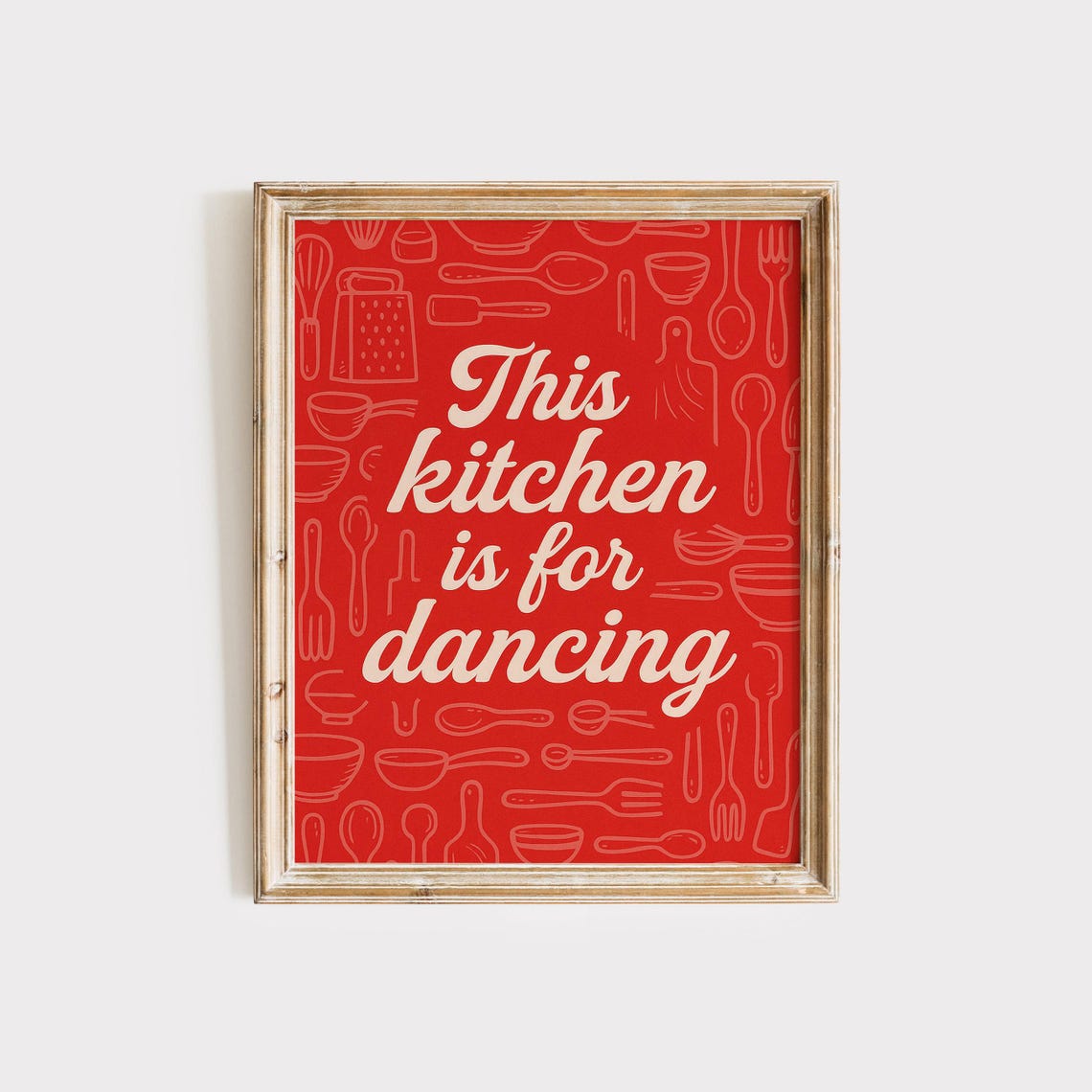 This Kitchen Is for Dancing Red Utensil Pattern Retro Poster