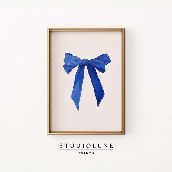 Cobalt Blue Bow Minimalist Ribbon Painting Coquette Decor Poster
