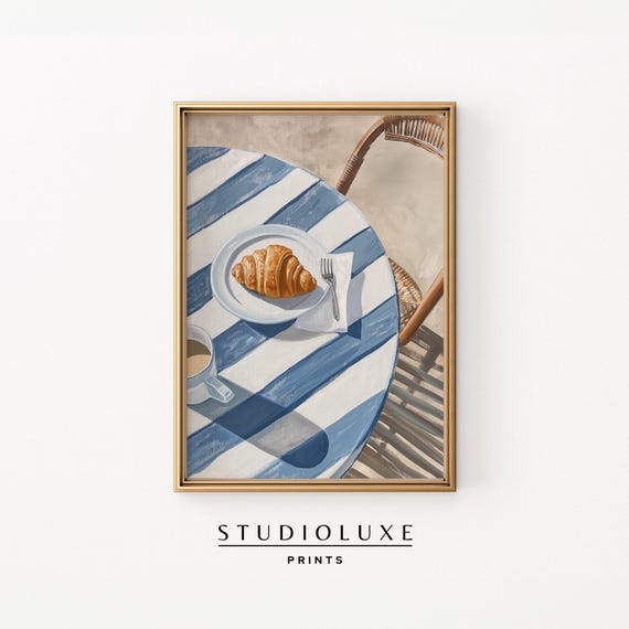 Parisian Croissant And Coffee Painting Paris Wall Art Travel Poster French Prints Chefs Kiss
