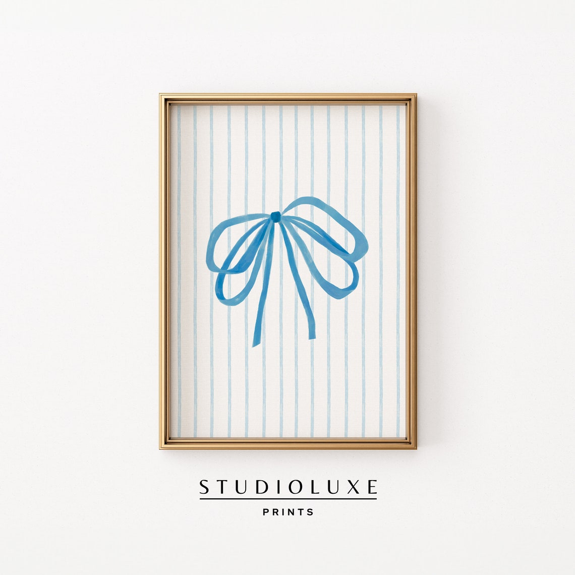 Blue Ribbon Bow Striped Coquette Minimalist Pink Accent Art Poster