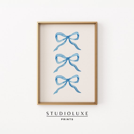Blue Bow Wall Art, Coquette Room Decor