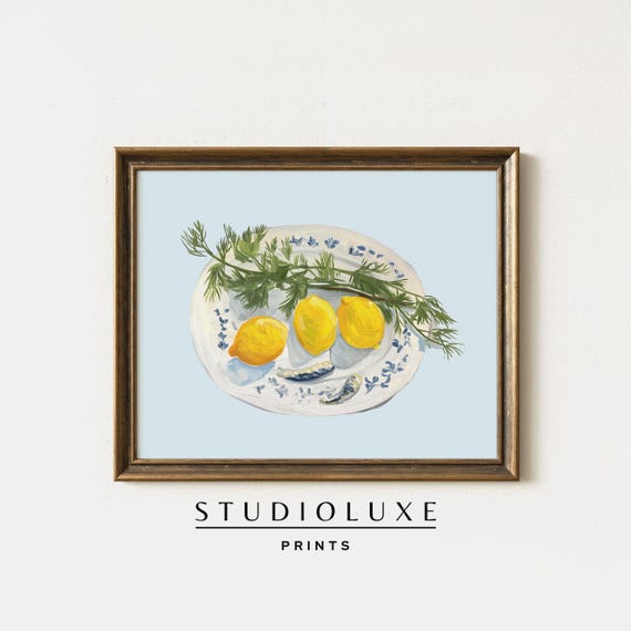Lemon Sardines Painting Coastal Wall Art Maritime Living Kitchen Decor Trendy Apartment