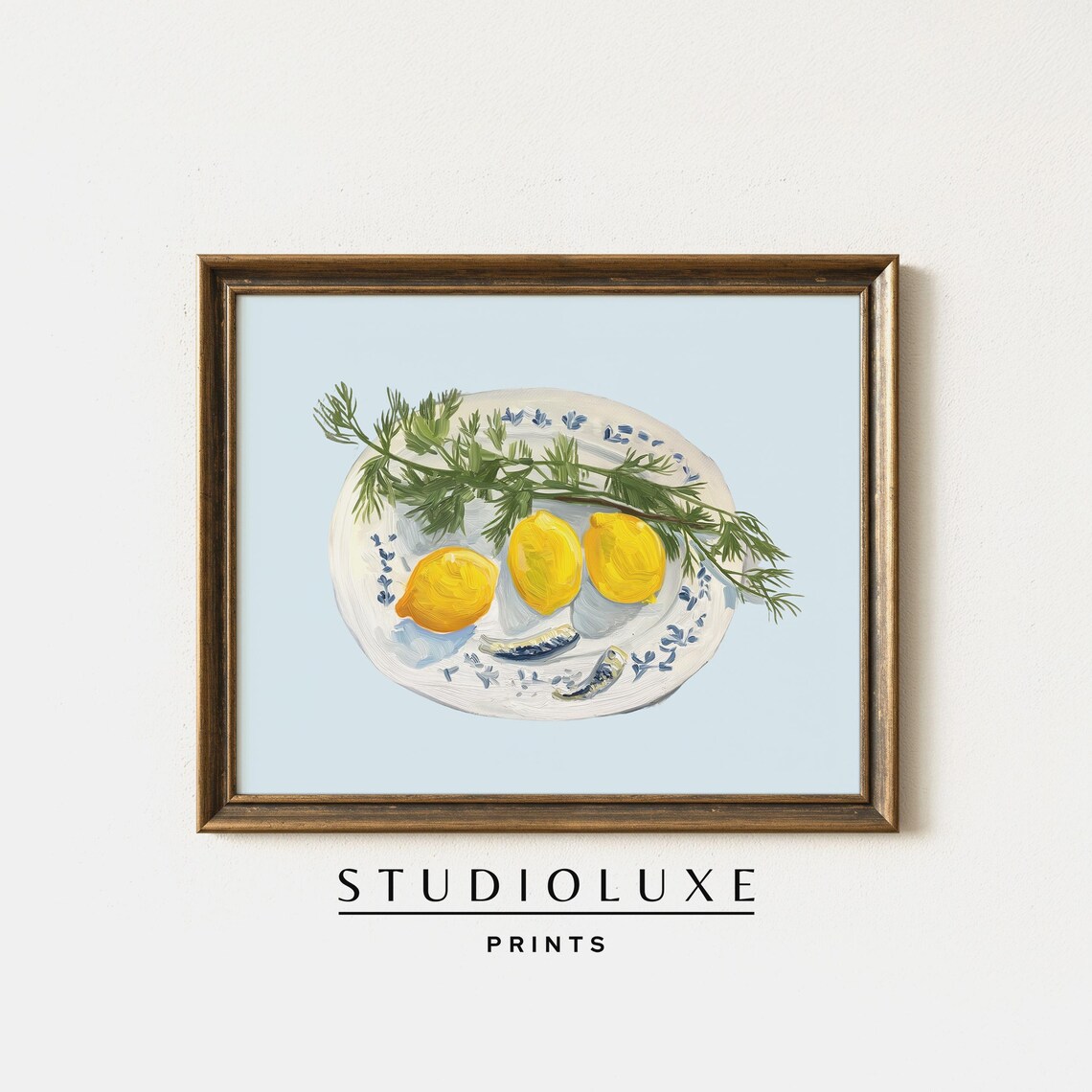 Lemons And Dill On A Floral Plate Coastal Kitchen Art Poster