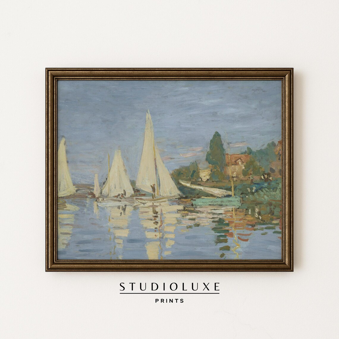 Impressionist Sailboat Regatta Poster White Sails Calm Harbor Reflection