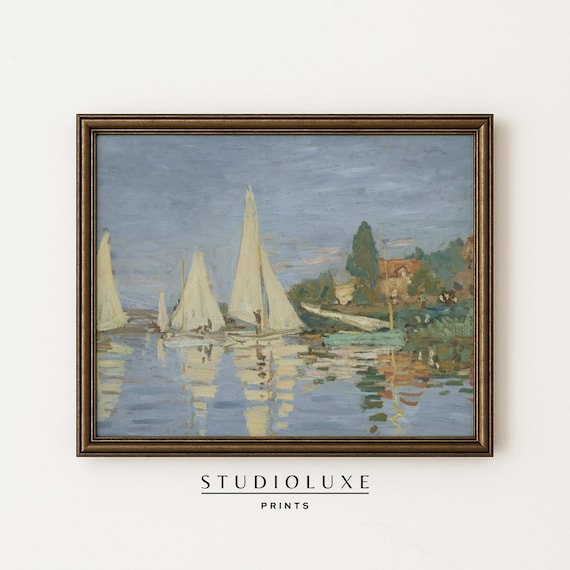 Impressionist Sailboat Regatta Poster White Sails Calm Harbor Reflection