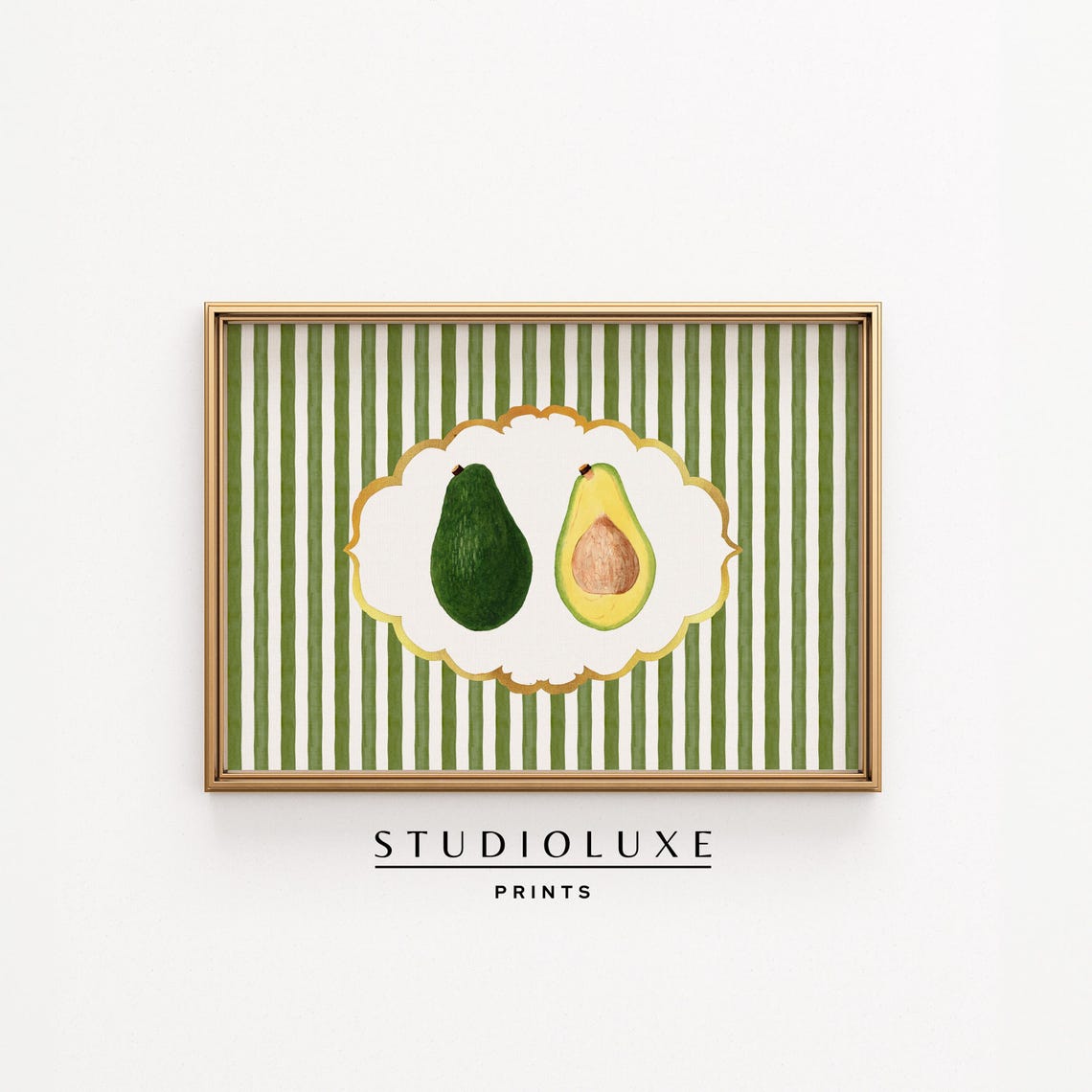 Avocado Kitchen Wall Art Print Green Stripe Fruit Poster Retro Food Brunch Decor Cute Duo Illustration