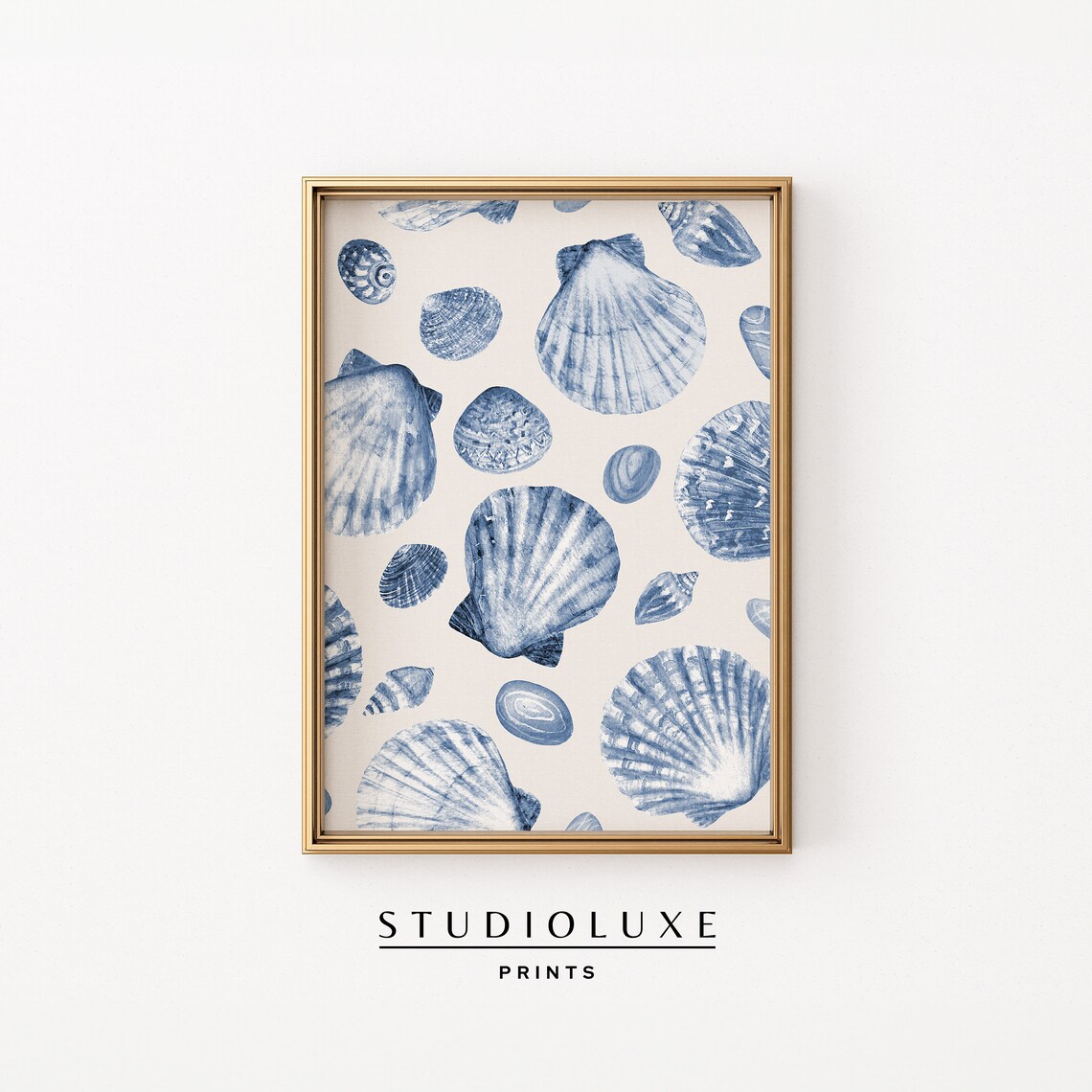 Seashell Pattern Print, Beachy Coastal Wall Art