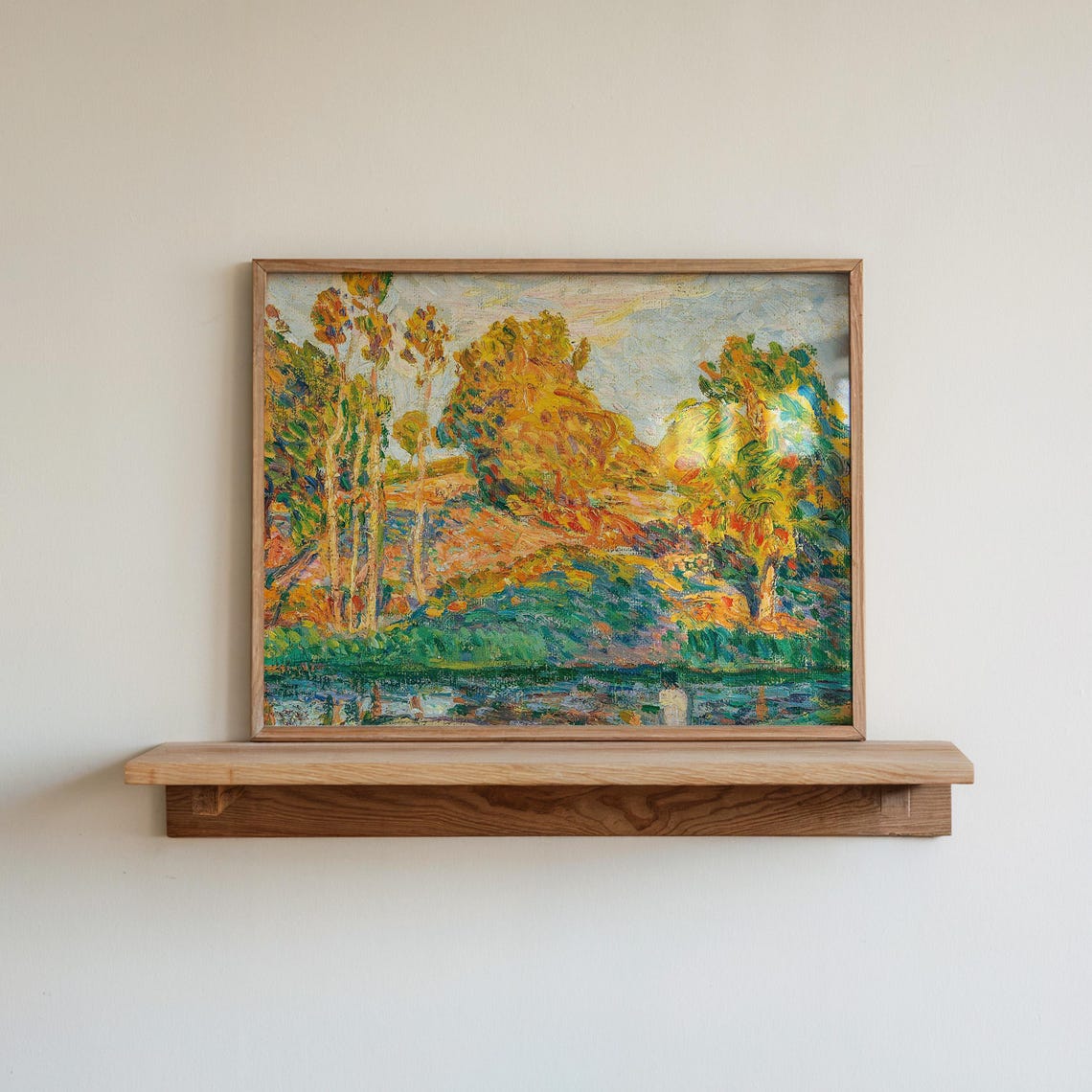 Autumn Riverside Trees Impressionist Painting Landscape Poster