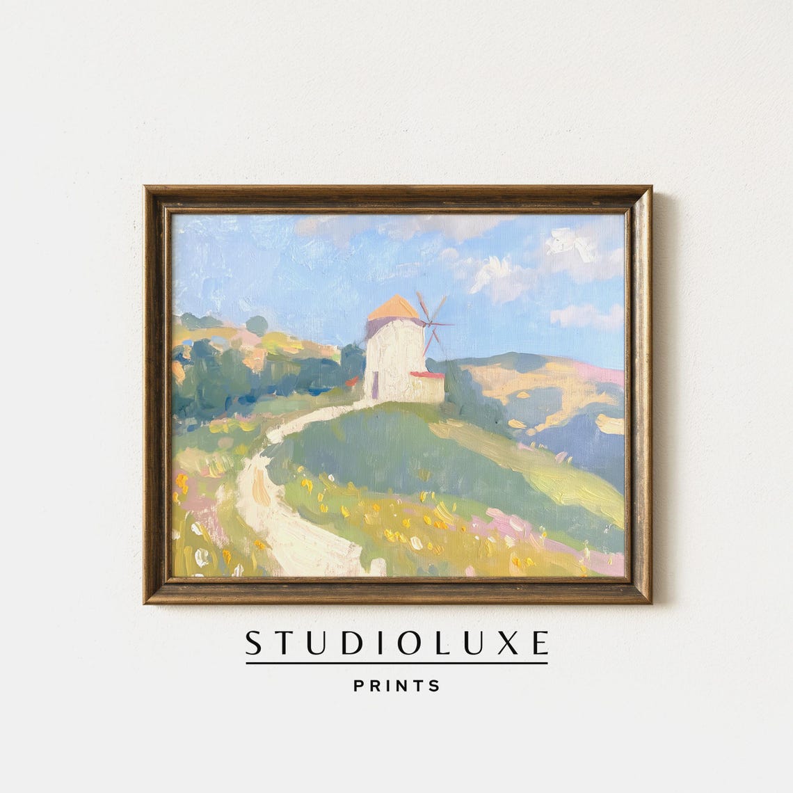 White Windmill On A Flowering Hillside French Countryside Poster